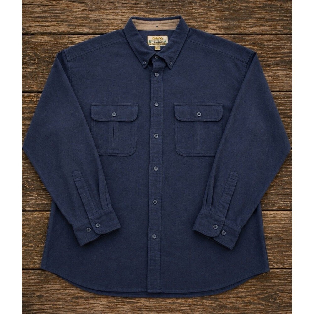 VTG Cabela's Deerskin Soft Chamois Shirt 2XL Navy Workwear Outdoors Hunting